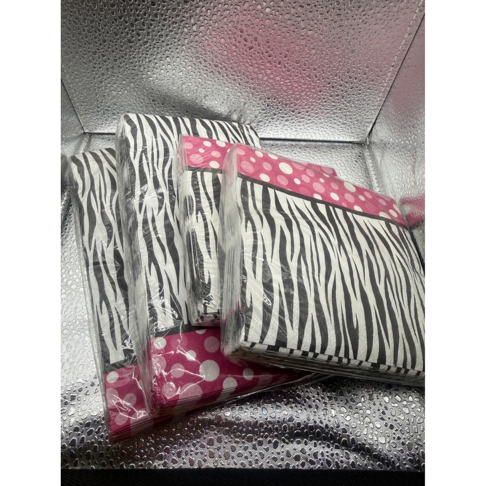 Greenbrier Party! Zebra Print Pink Polka Dot Napkins 4 Pack Beverage Buffet Set